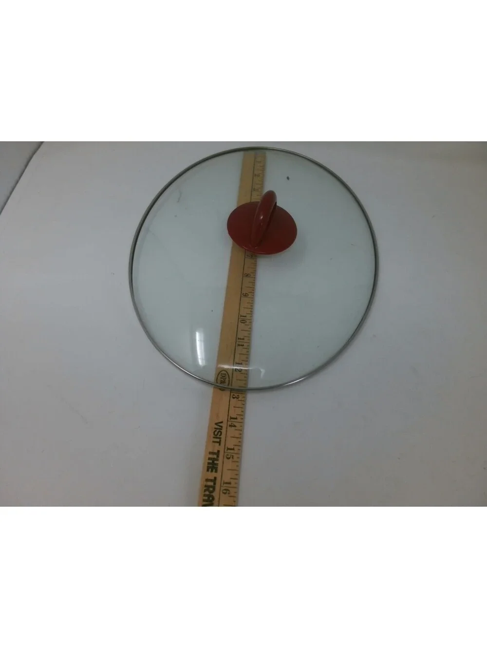 Glass Pot Lid with Red Handle, 11-12 Inch Diameter